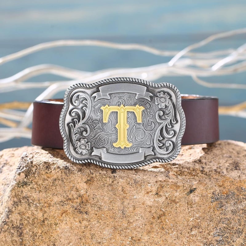 QQA Western Cowboy/Cowgirl Initial Belt Buckle Letter ABC to Z Upgrade Design for Men and Women - Image 3